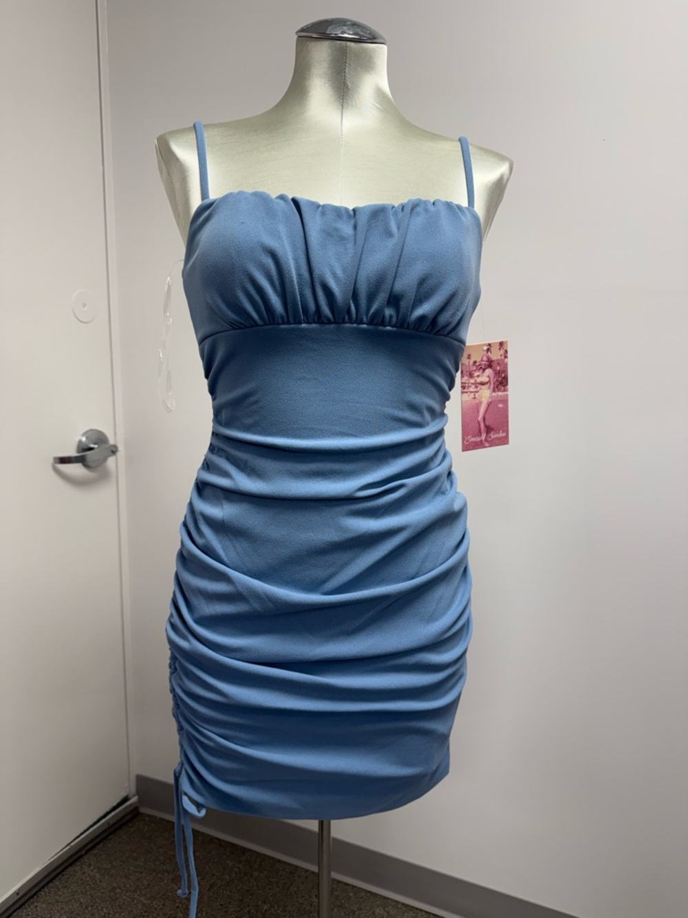 NWT Emerald Sundae Light Blue Body Con Ruched Mini Dress